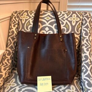 Portland Leather Goods Classic M Tote Bag in Coldbrew with Grizzly Handles